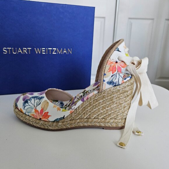 Stuart Weitzman Marguerita Floral Espadrille Wedge Sandals- Size 7 - Picture 6 of 16